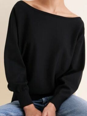Tuckernuck Black Wide Neck Batwing Valencia Sweater Size Small